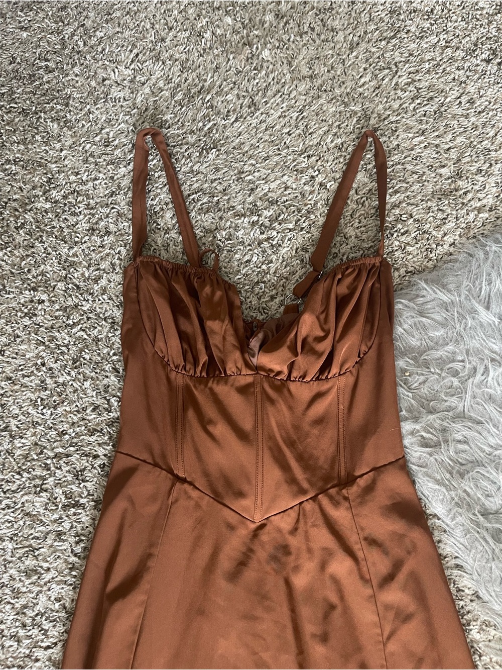 Brown Square Neck Cottagecore Milk Maid Midi Dress - Picture 4 of 9